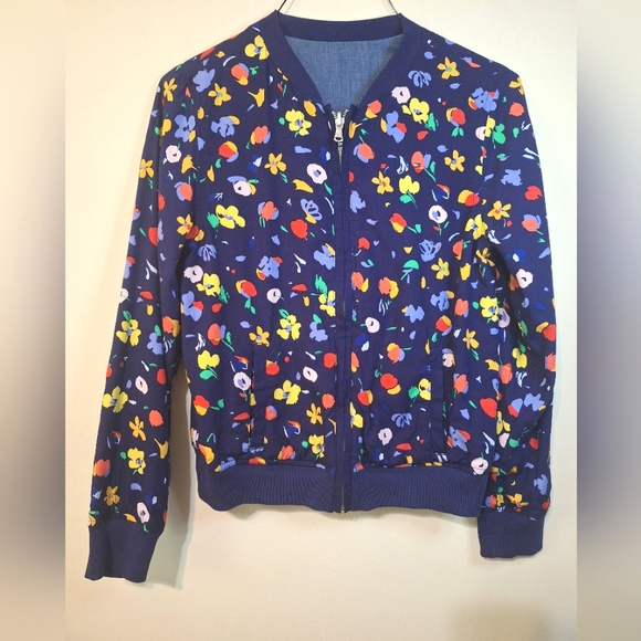 Tommy Hilfiger Girls XL reversible chambray denim navy floral bomber jacket - Picture 8 of 12